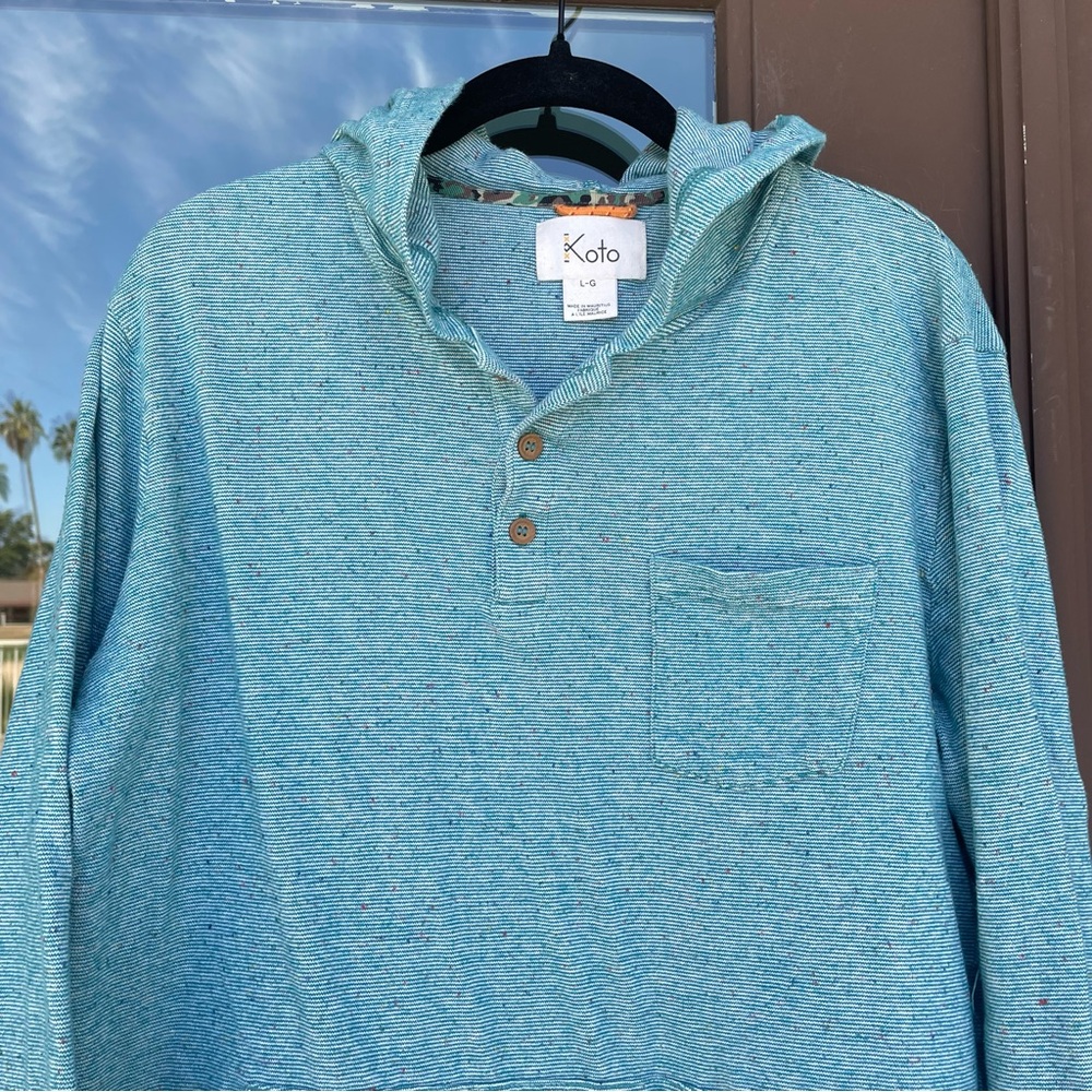 Killer Koto Lightweight Teal Henley Hoodie Sweatshirt L
